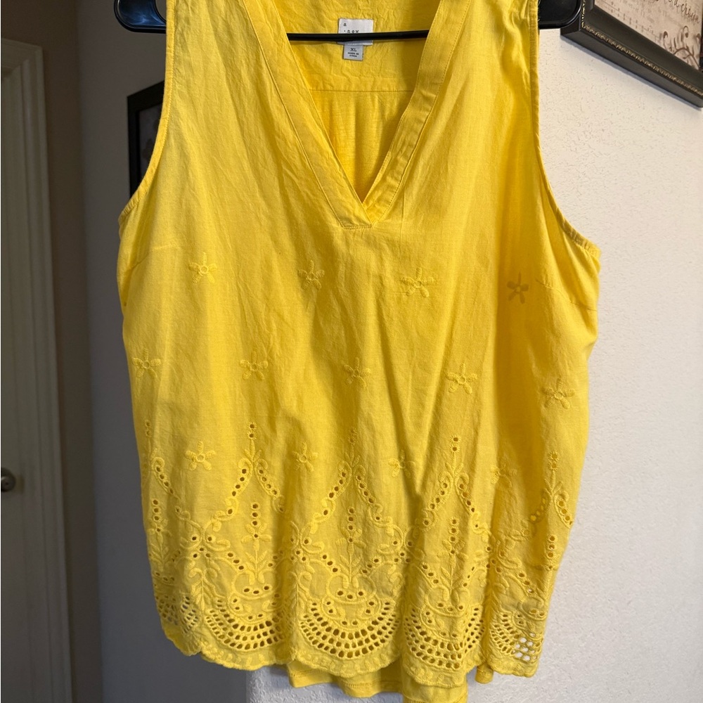 A New Day Yellow Tank Top with Eyelet Hem